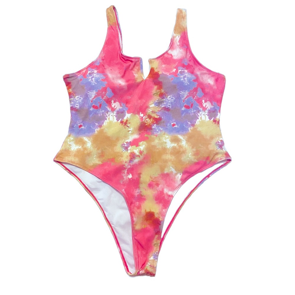 V-neck high cut ribbed one piece swim suit 3X NWOT